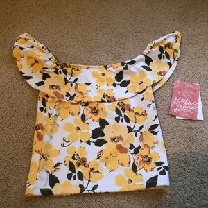 Kortni Jeane yellow floral top 8/9 NWT